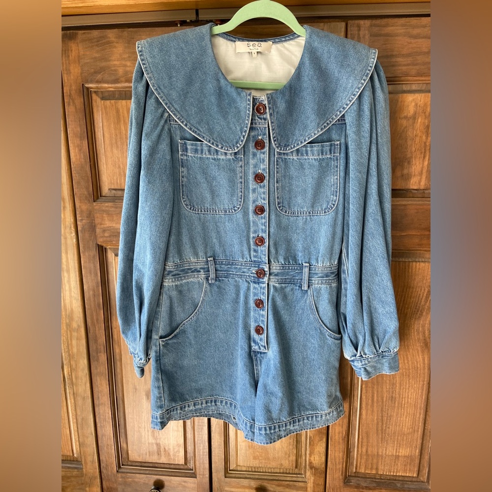 Sea New York Alyssa Denim Romper with Collar